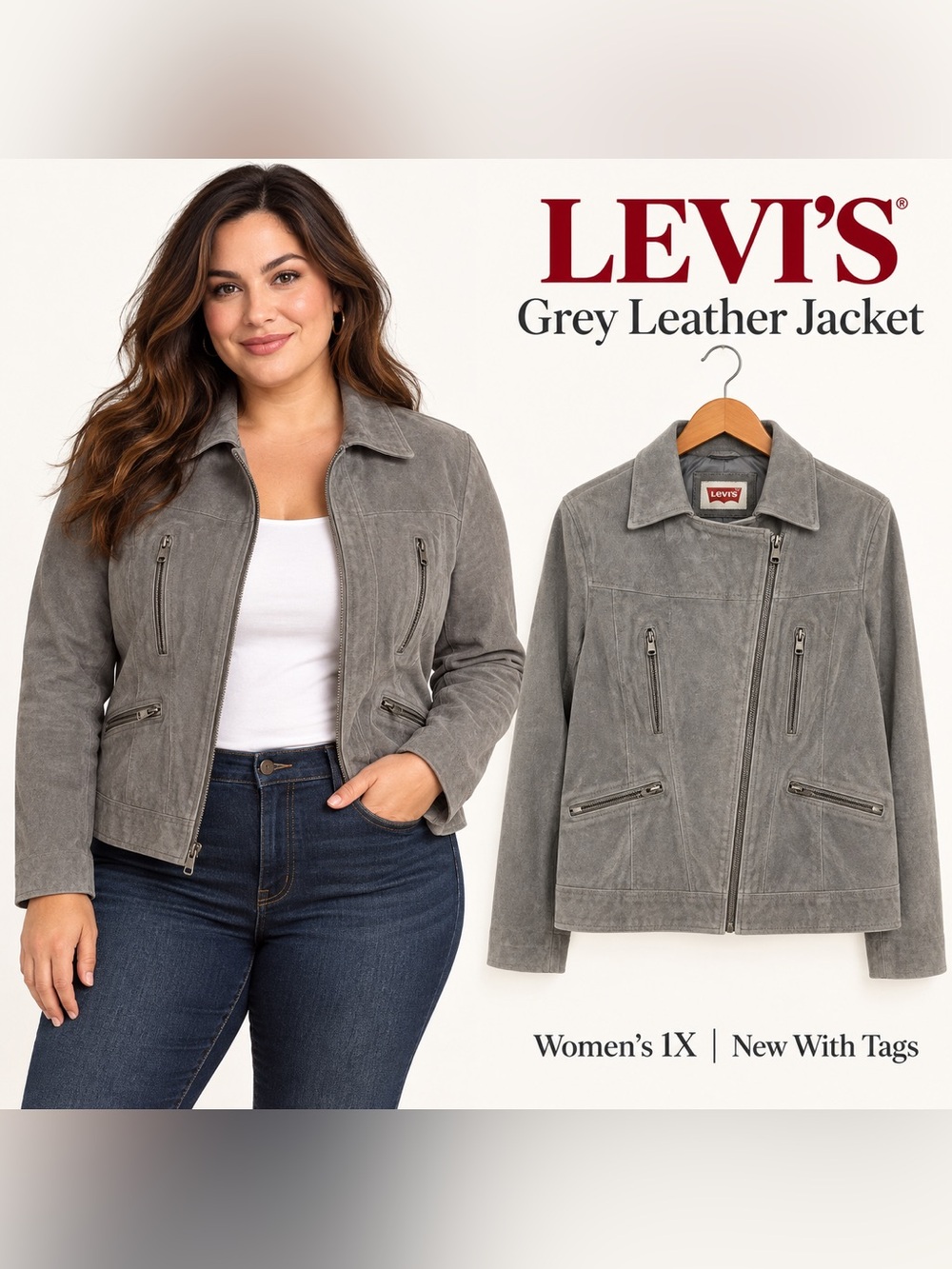 Levi’s Leather Moto Jacket Women’s Plus Size 1X Grey NWT